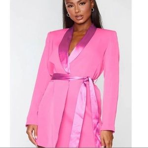 Pretty little thing Pink satin Lepel Tie waist blazer dress